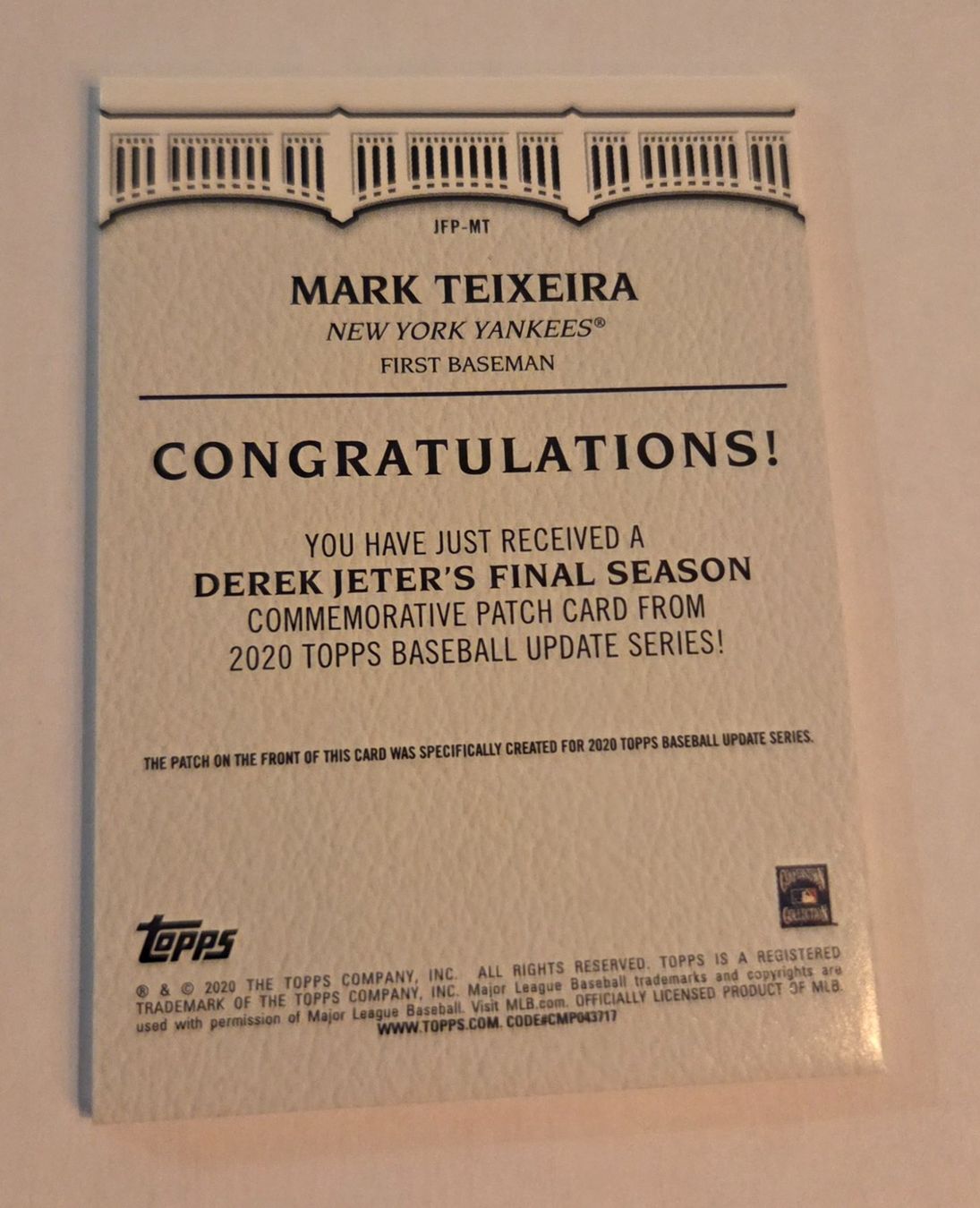 Topps Carte collezionabili: Mark Teixeira Patch Card 2020 Topps Update Yankees – Usato da Oberrüti venduto da Swiss_Drone 1