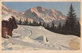 ALPIN: Jungfrau von einer verschneiten Alp aus, um 1920
