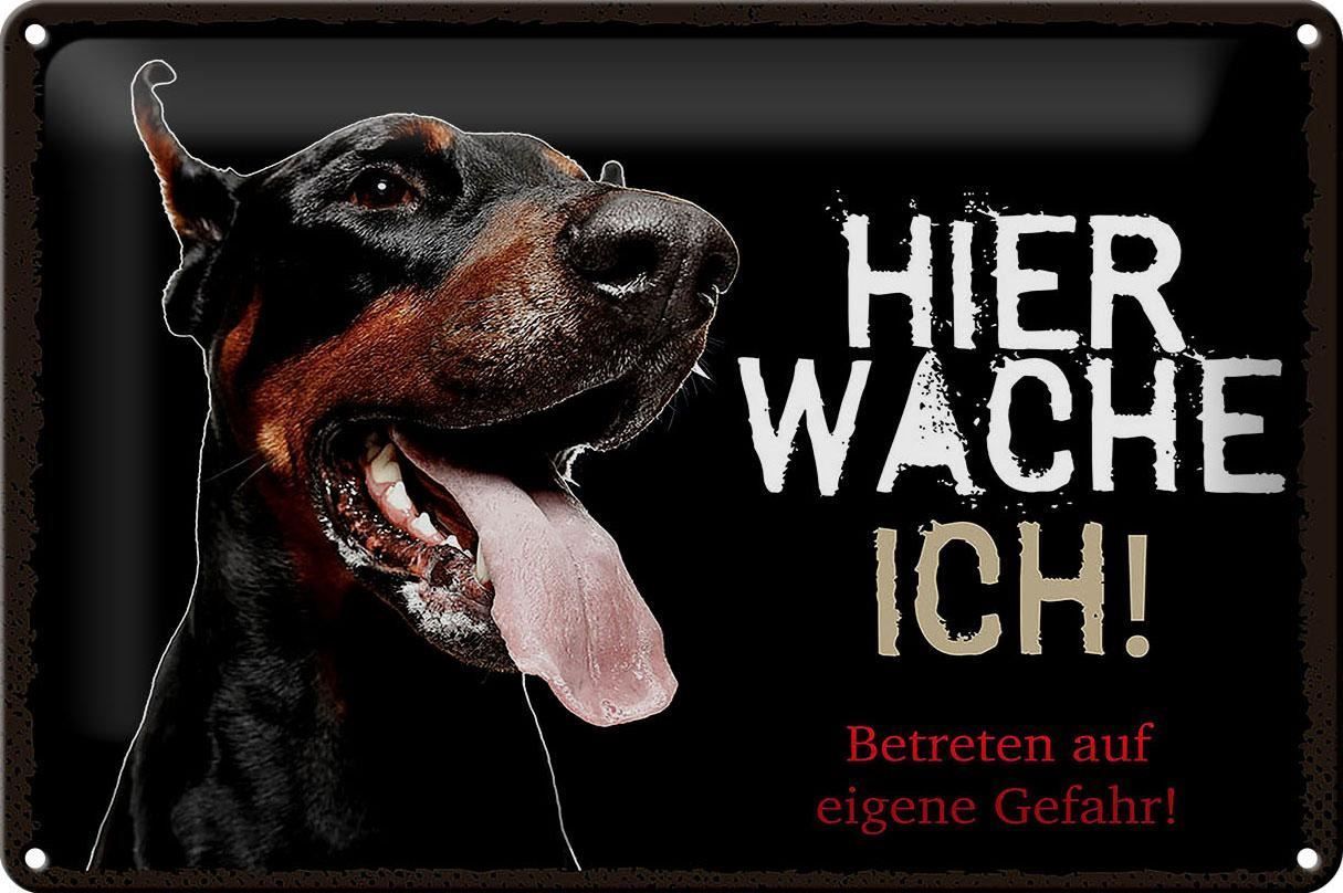 Insegne: Blechschild-DOBERMANN-HIER WACHE ICH – Nuovo e nell'imballaggio originale da Rupperswil venduto da big-one-sale
