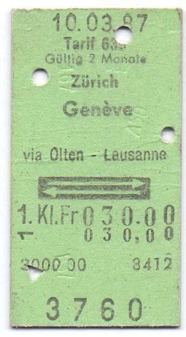Biglietti: Billette Zürich - Genève 1. Klasse – Usato da Langenthal venduto da Sammlungs_aus