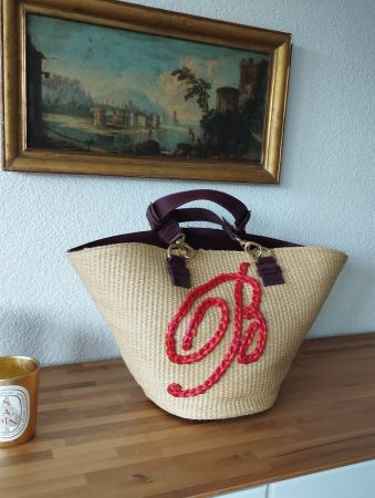 Sommertasche 36x27cm. Blumarine aus Stroh, Leder und Sued