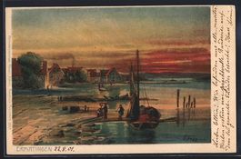 Litho Ermatingen, Ortspartie mit Boot