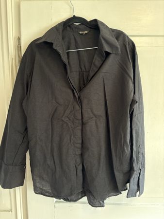 Massimo Dutti Hemd schwarz Langarm Leinen