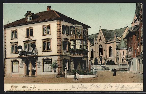 Cartoline postali: Wyl, Restaurant Schweizerhof mit Leuten – Usato da Berlin venduto da bartko-reher