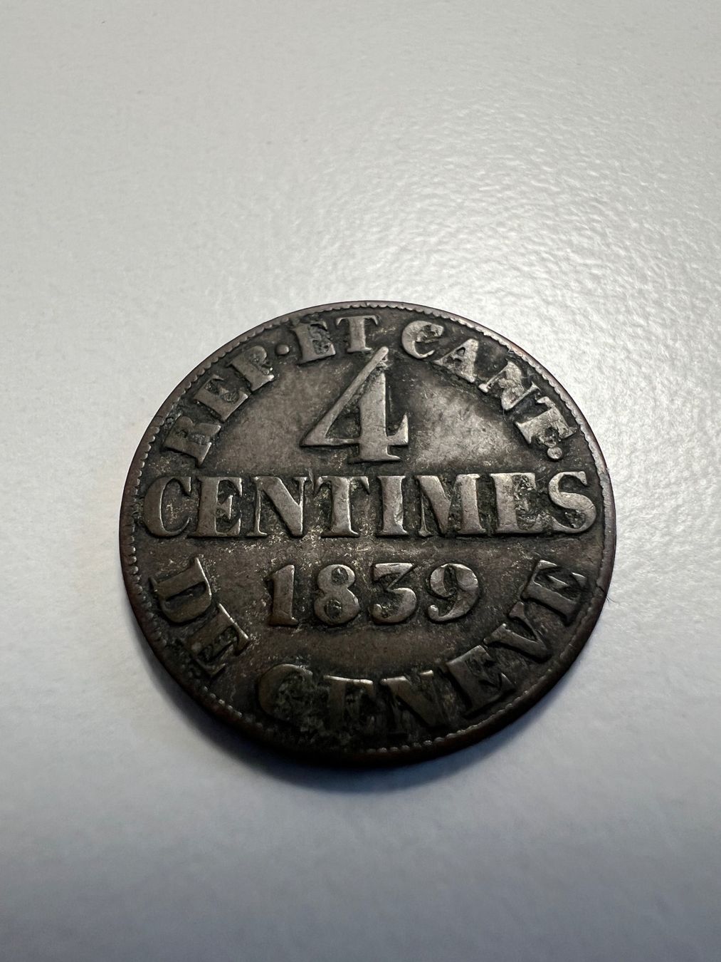 Alle Münzen: Genéve, 4 Centimes, 1839 – Gebraucht aus Schaffhausen von schatzkiste69 1