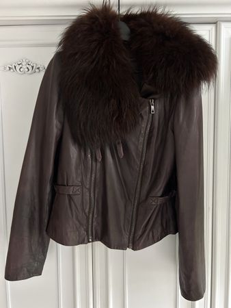 Andrew Marc women’s leather fur jacket 38 Yves Salomon style
