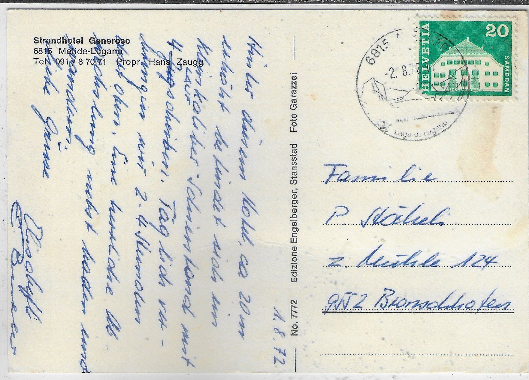 Cartes postales: Strandhotel Generoso - Melide-Lugano – D'occasion à Ettingen par Kartenplanet 1
