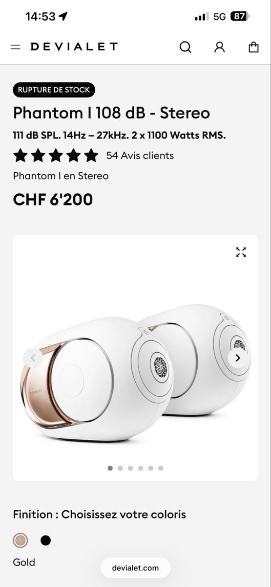 Devialet Casse acustiche: Phantom Devialet 108 db gold stéréo + accessoires  – Usato da Delémont venduto da YBroquet 6