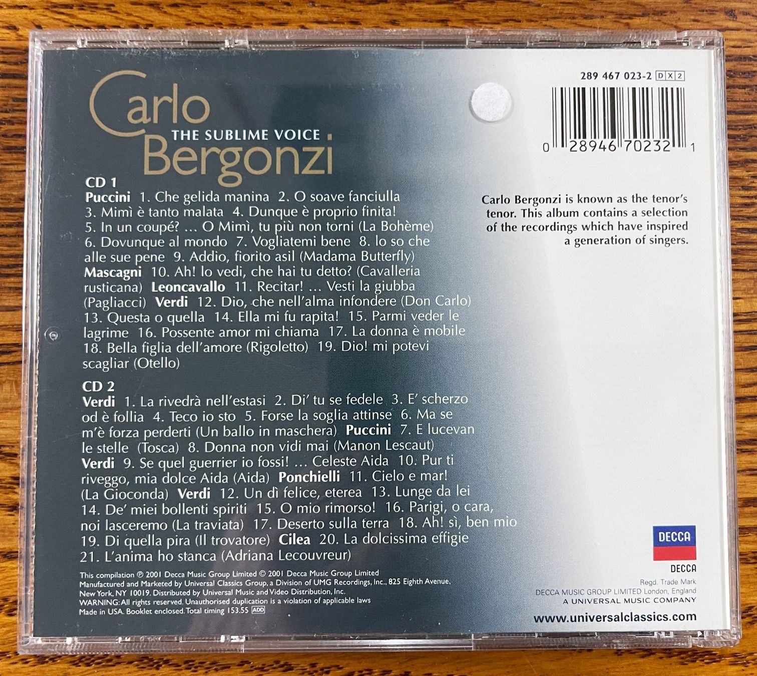 CD: Carlo Bergonzi - The Sublime Voice - CD – Usato da Oftringen venduto da Vucki 1