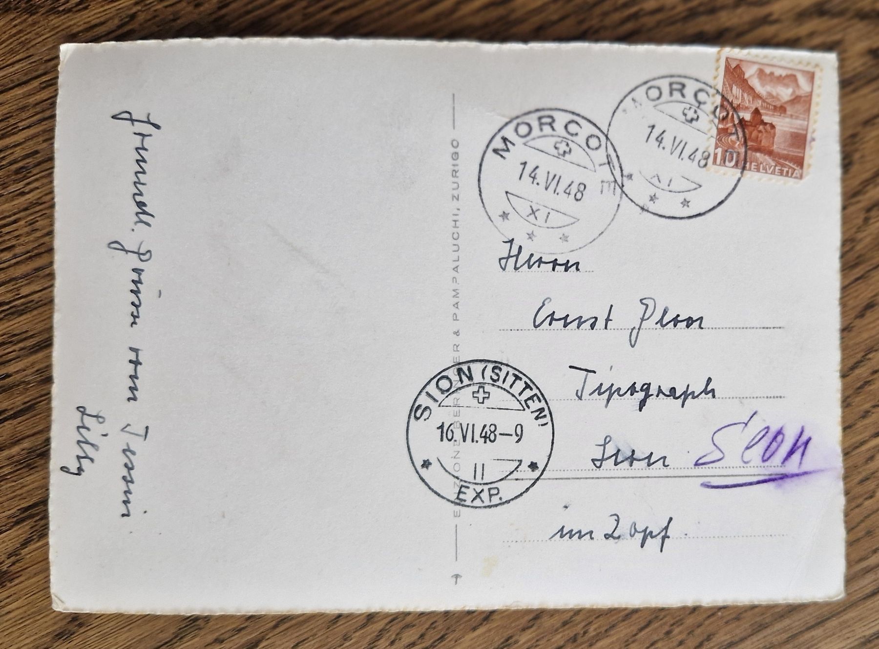 Cartoline postali: von Morcote nach Sion 1948 – Usato da Ebikon venduto da Donar50 1