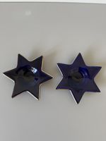 2 Stern Kerzenhalter Echt Kobalt Blau Goldrand gebraucht