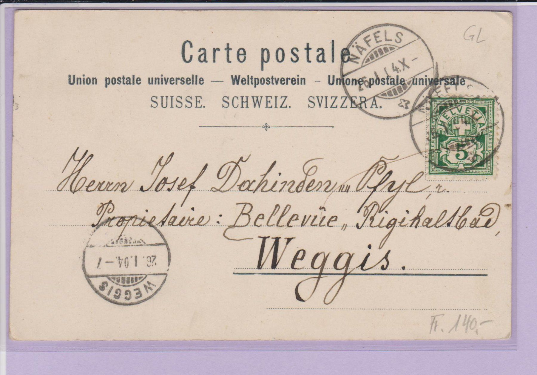 Cartoline postali: ELM   -   Litho - Ansichtskarte von 1904 – Usato da Vitznau venduto da Ropaku 2