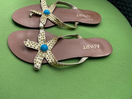 SUMMERTIME - stylische APART Leder Flip-Flops, gold, 38