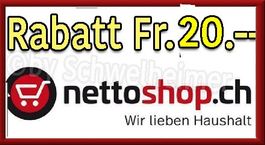 Nettoshop 20 .- CHF Gutschein Coupon Rabatt ab 200.-