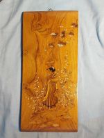 Holzbild Asiatische Frau Intarsien Handarbeit Top Zustand!