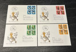 1970 Lot 4 enveloppes premier jour Pro Juventute BLOC DE 4