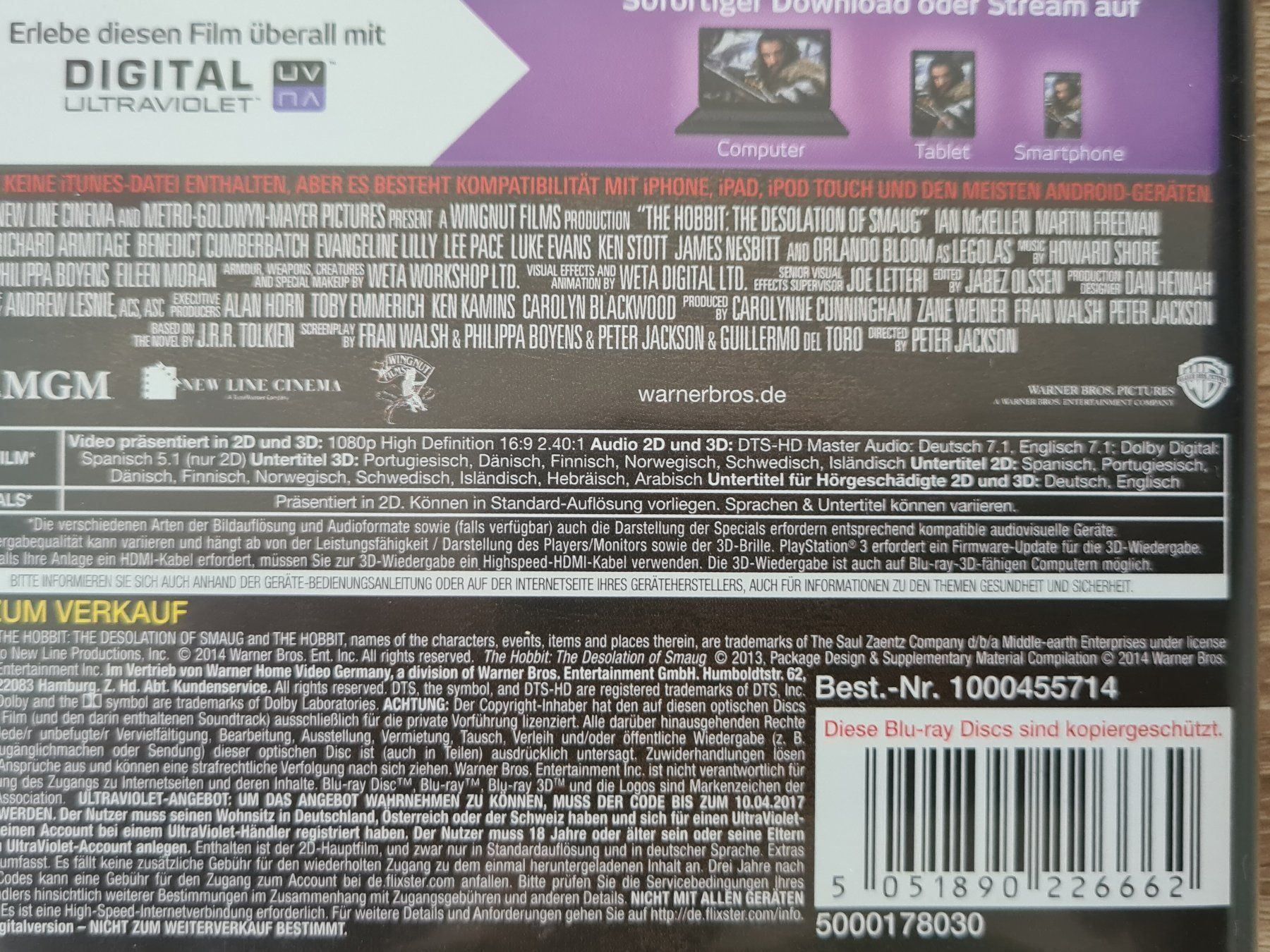 Alle DVDs: Der Hobbit: Smaugs Einöde 3D (4 Disks) – Gebraucht aus Carouge GE von Franllo 2