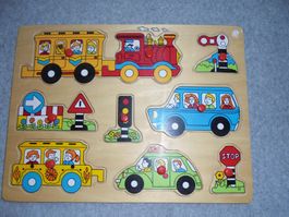 Holzpuzzle Fahrzeuge Steckpuzzle Greiflinge 9 teilig