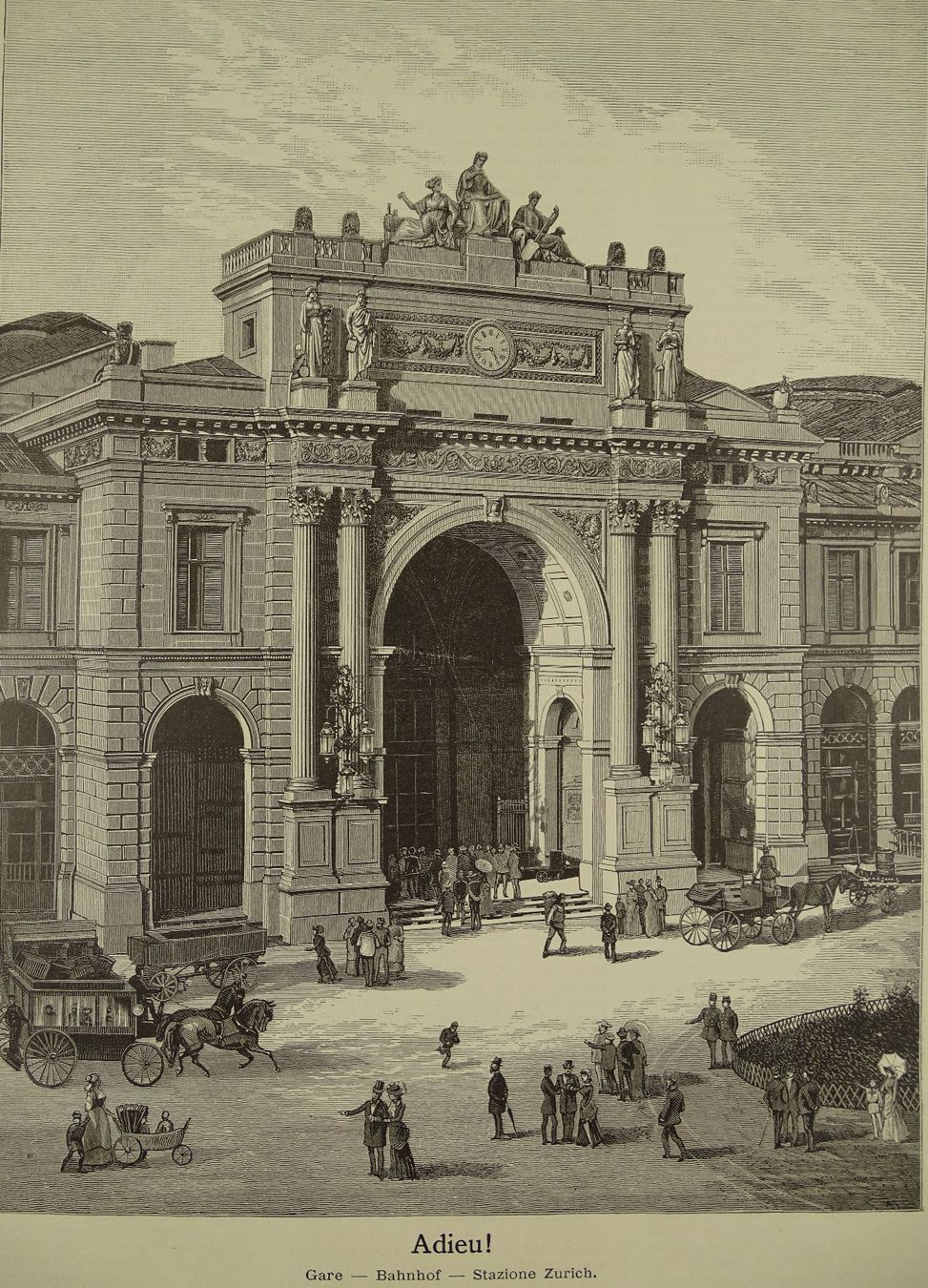 Gravures: ZÜRICH BAHNHOF, HOLZSTICH 1883 – D'occasion à Grüningen par Kartensammler 2