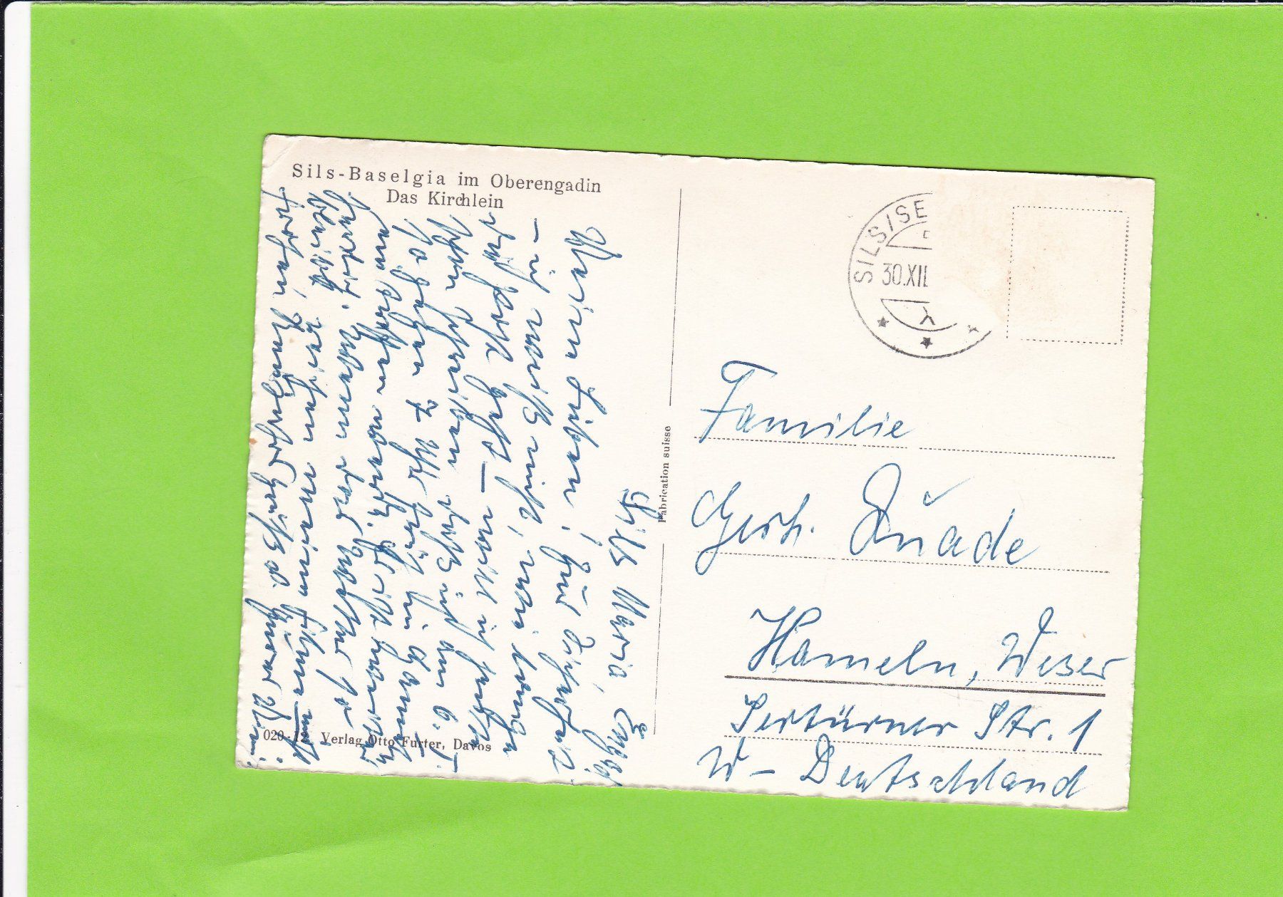 Cartoline postali: Sils-Baselgia, das Kirchlein – Usato da St. Peterzell venduto da neckertal 1