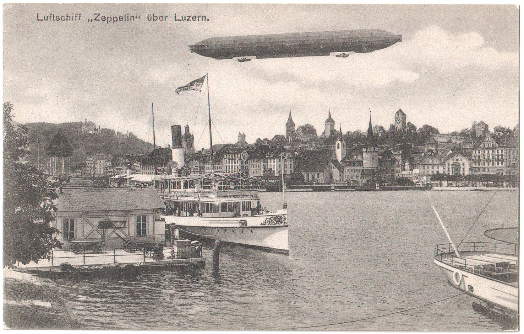 Cartoline postali: LUZERN: Luftschiff ZEPPELIN über Schiffanlegestation 1908 – Usato da Engelburg venduto da Swisscards 1
