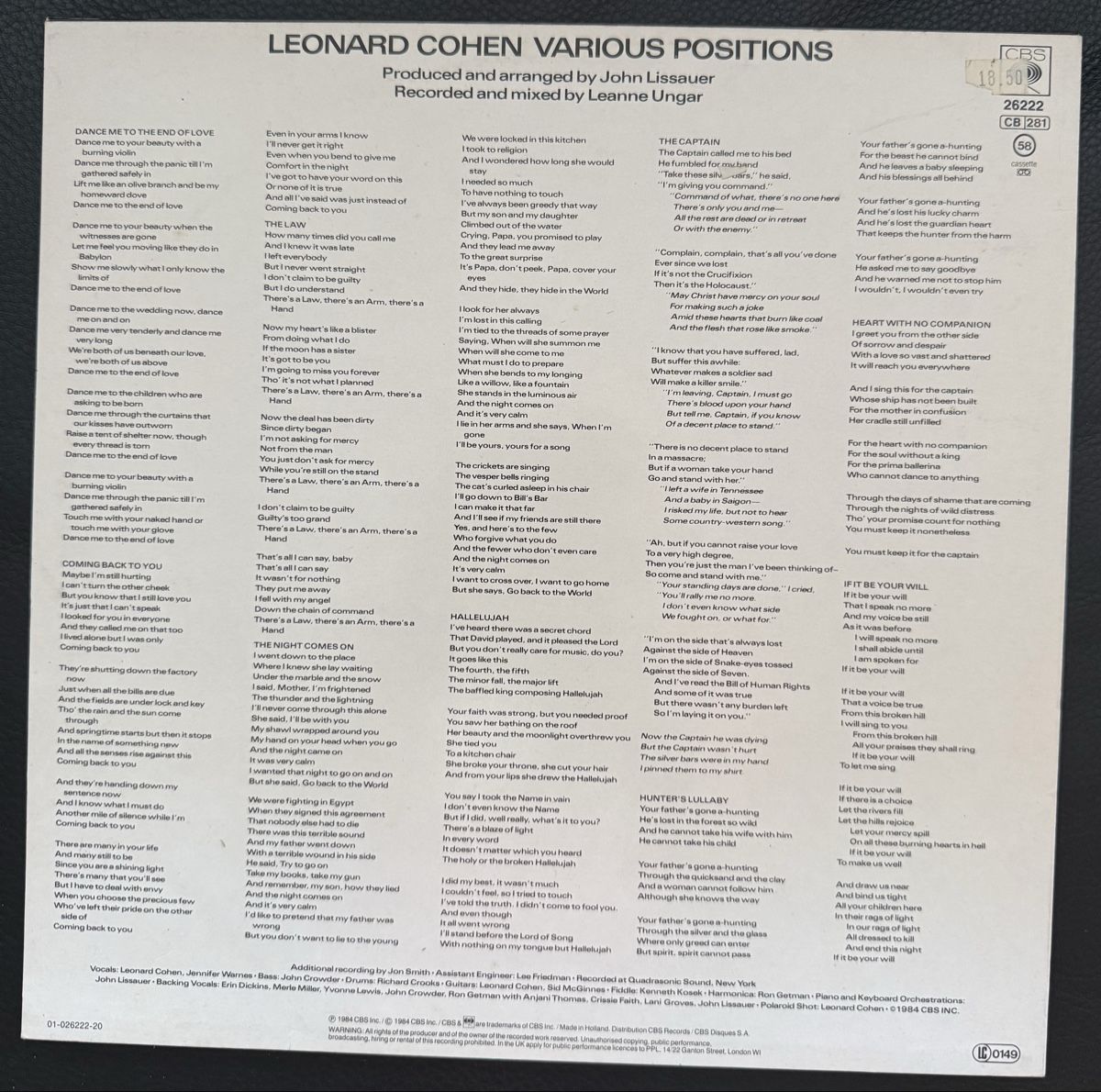 Dischi in vinile: Leonard Cohen Various Positions Vinyl LP Schallplatte – Usato da Goldach venduto da Donpancho 1