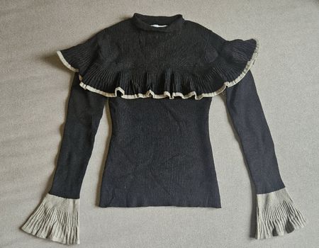AZUL by MOUSSY Sweater, Size S - Black Ruffle Knit Top