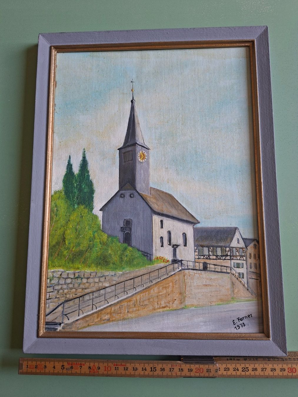 Gemälde: Gemälde Kirche E. Farner 1973 gerahmt  Dörflingen – Gebraucht aus Schaffhausen von meteor7