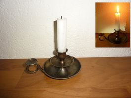Antiker Kerzenständer Messing Doppel Schale mit Griff
