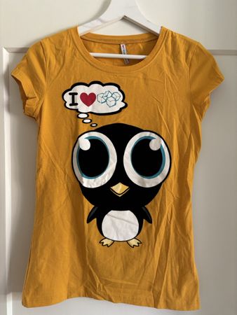 T-Shirt gelb mit Pinguin Motiv gebraucht