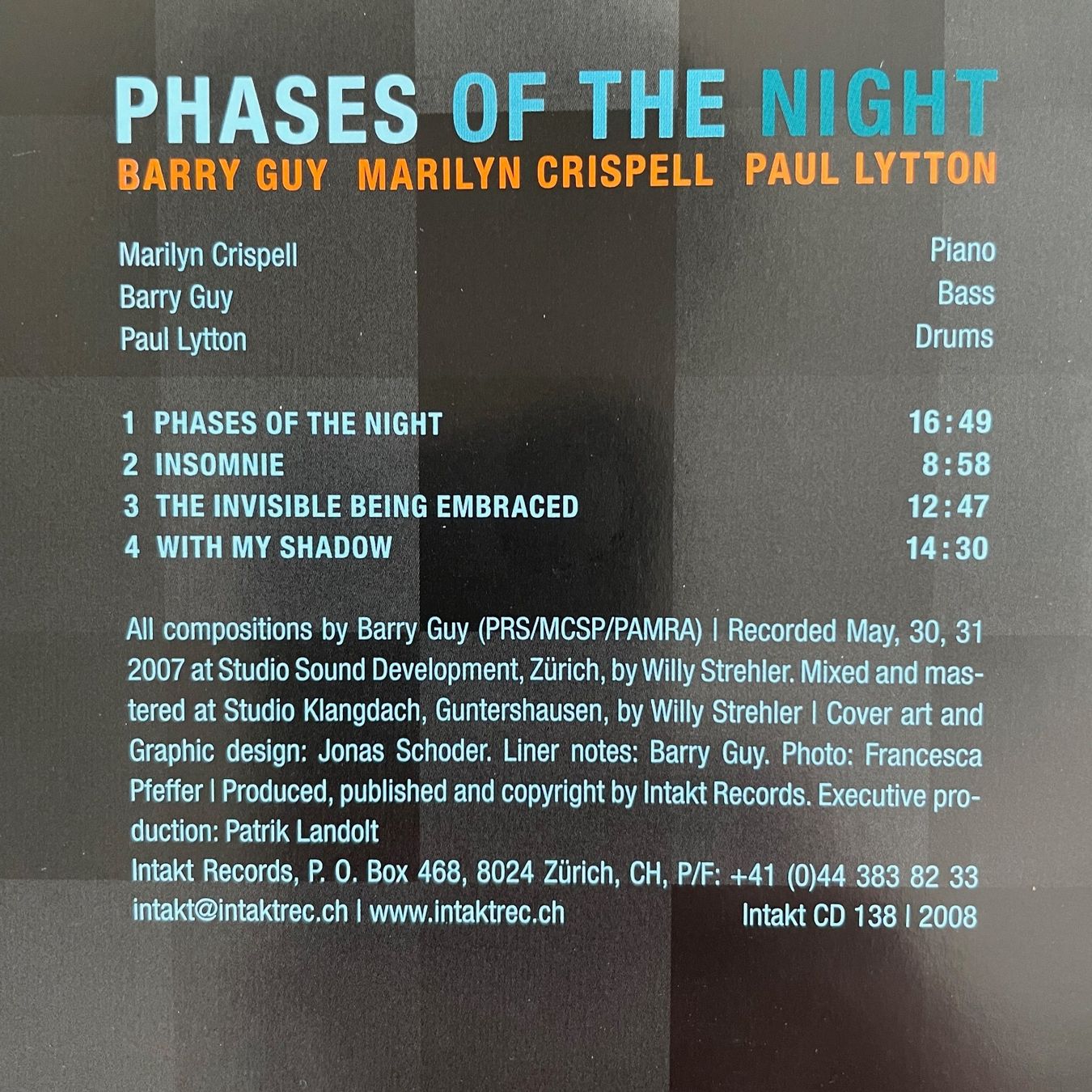 CD: Barry Guy, Marilyn Crispell; Paul Lytton (CD Intakt) 2007 – Usato da Zug venduto da Mirare9 1