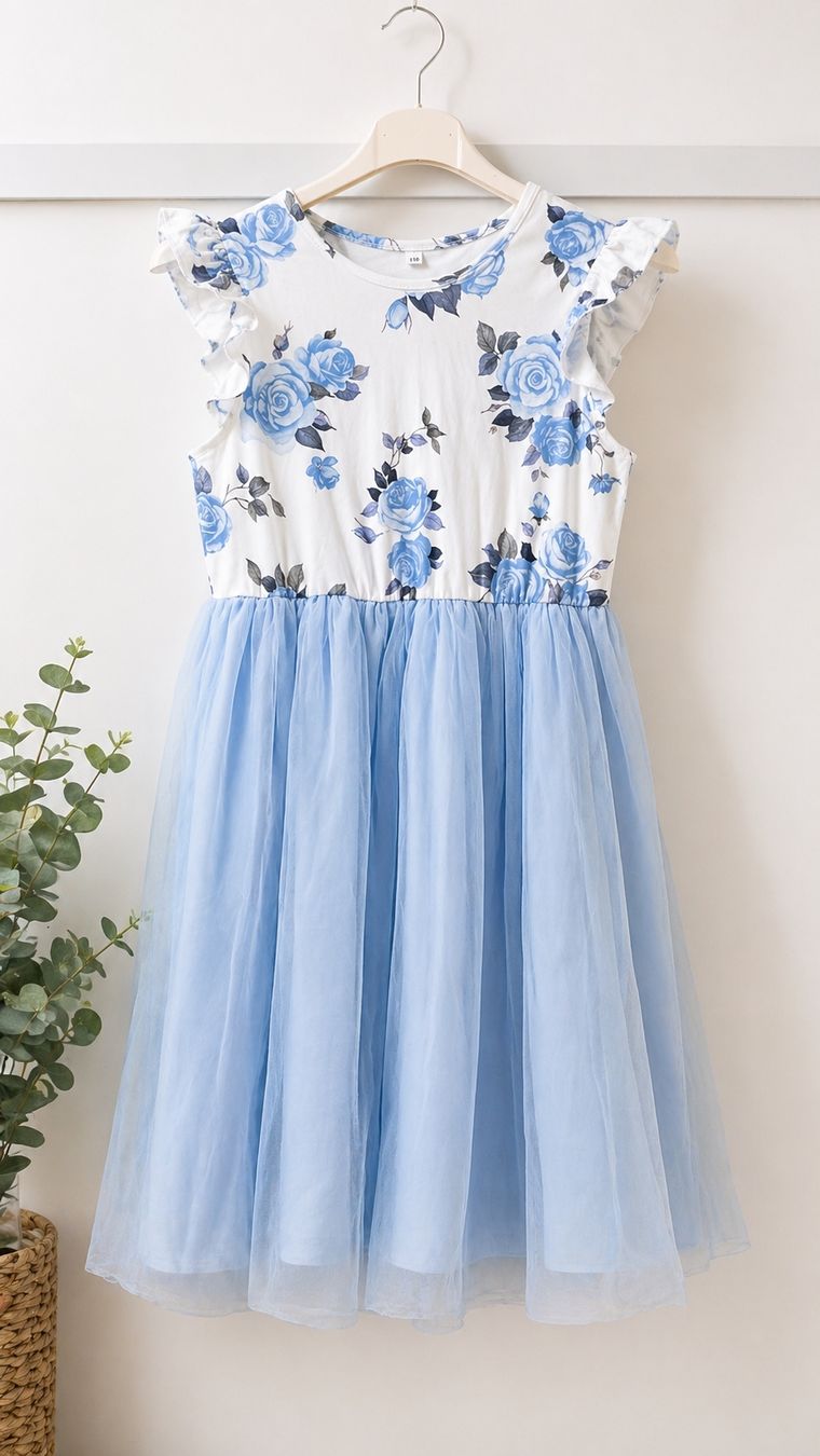 Vestiti & Gonne: Blaues Mädchenkleid mit Rosenmuster, Grösse 160 – Usato da Wyssachen venduto da yvo_xv28