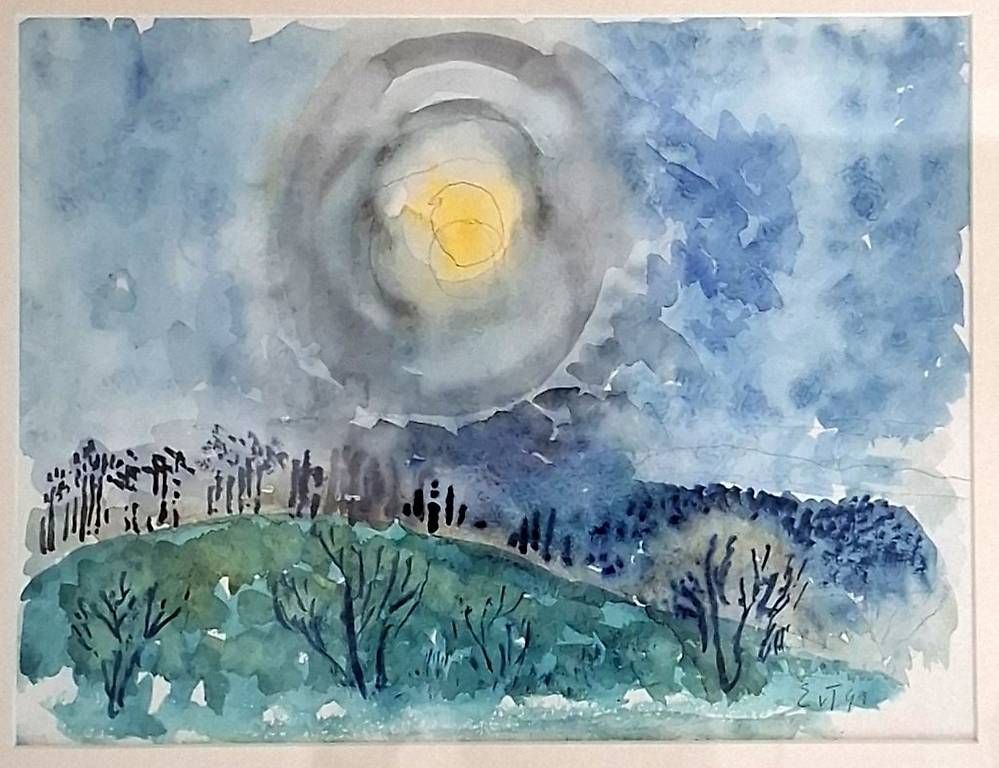 Dipinti: Original Aquarell "Aufgehende Sonne", gerahmt, 1991 – Usato da Selzach venduto da reg_n7rt