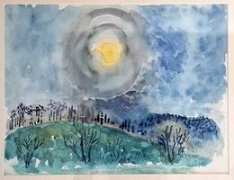 Original Aquarell "Aufgehende Sonne", gerahmt, 1991
