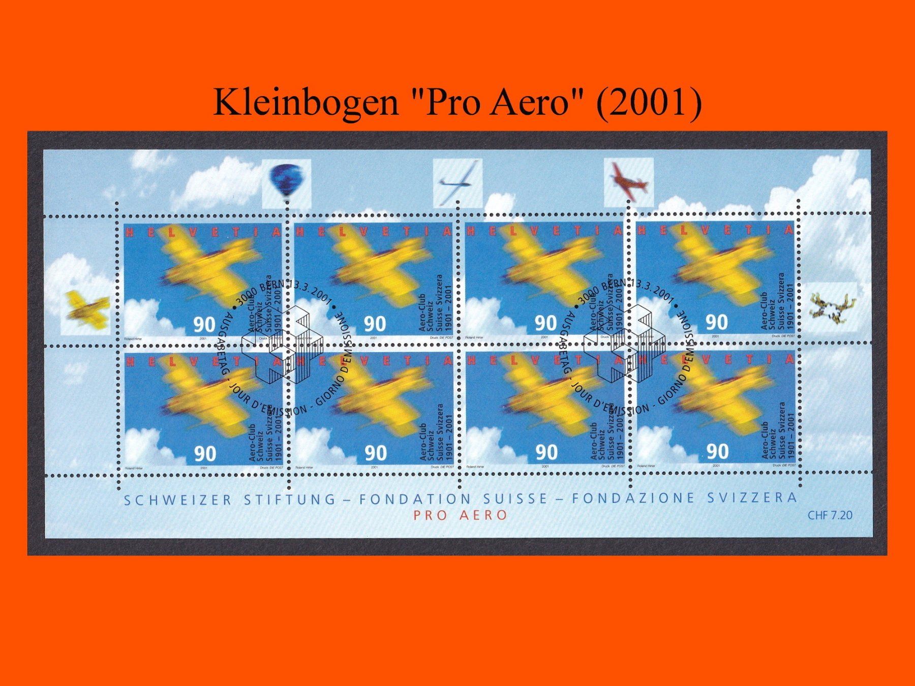 Alle Briefmarken: Flugpost-Kleinbogen "Pro Aero" (2001) – Neu (gemäss Beschreibung) aus Dübendorf von Jumbo1990