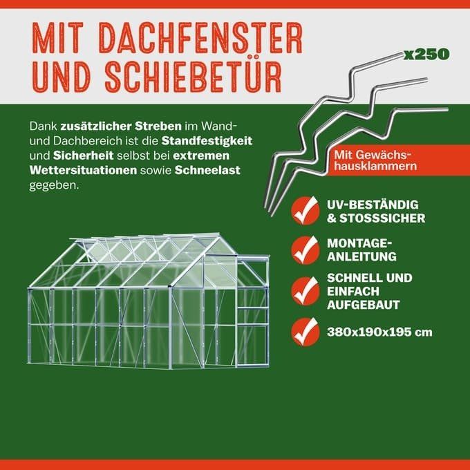 Treibhaus - 380x190x195cm 4 Dachfenster 5
