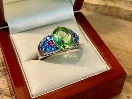 SEHR SCHÖNER RING MIT SCHMUCKSTEINE GESTEMPELT 925, GR.62