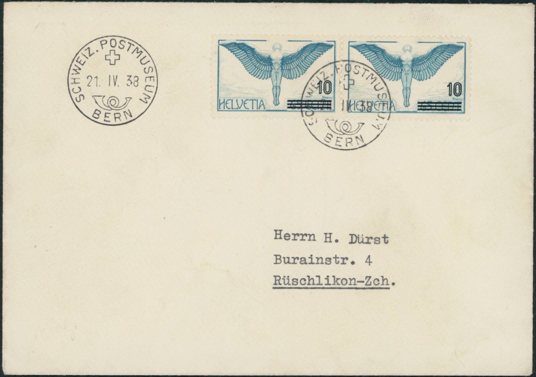 Tutti i francobolli: 1938 - Flugpost - Ikarus - Ersttagsbrief FDC ET - Gaudard – Usato da Schindellegi venduto da leecollect