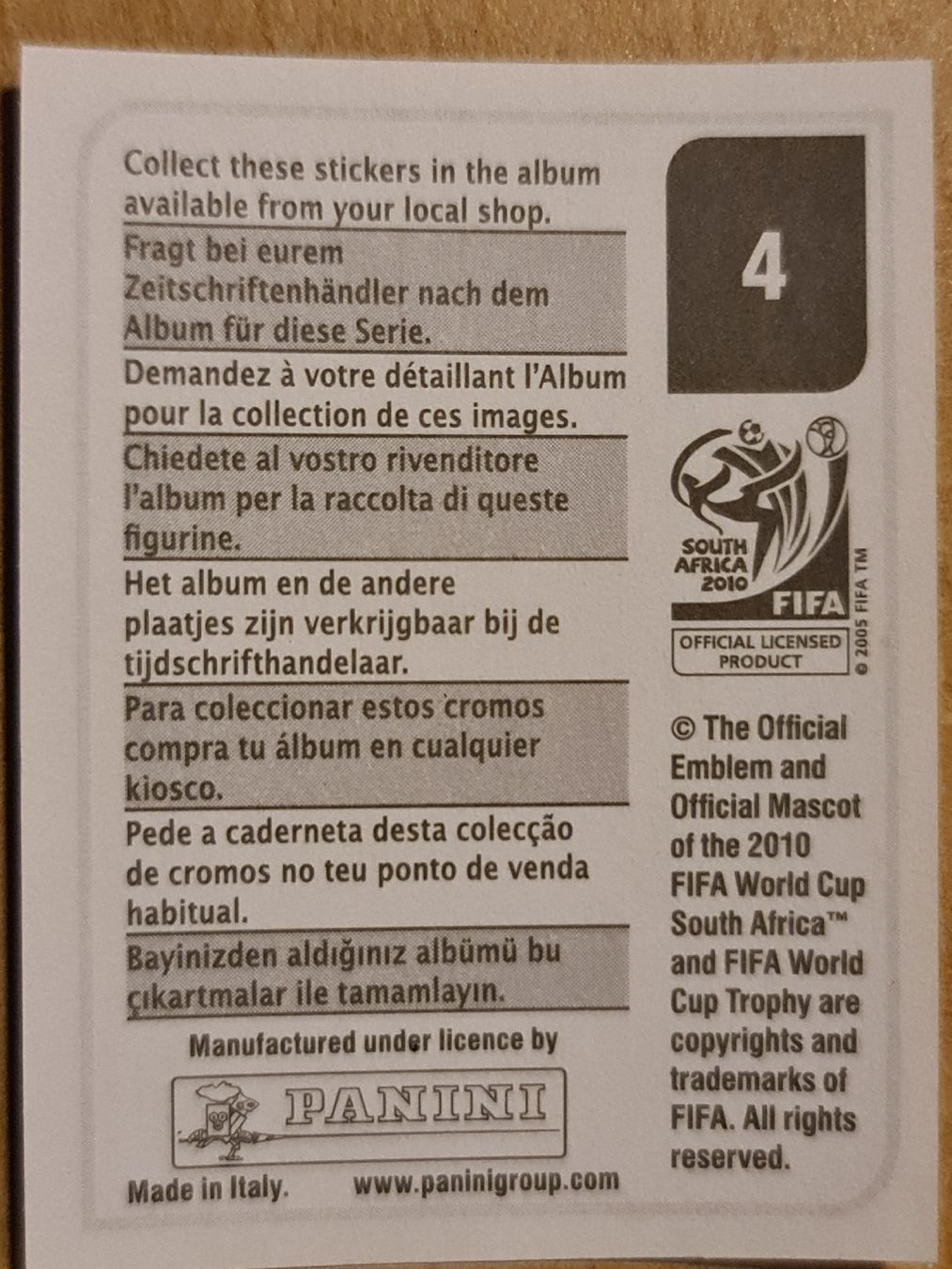 Panini Carte collezionabili: Panini WM 2010 Nr. 4  – Nuovo (secondo la descrizione) da Dintikon venduto da Prime-shop 1