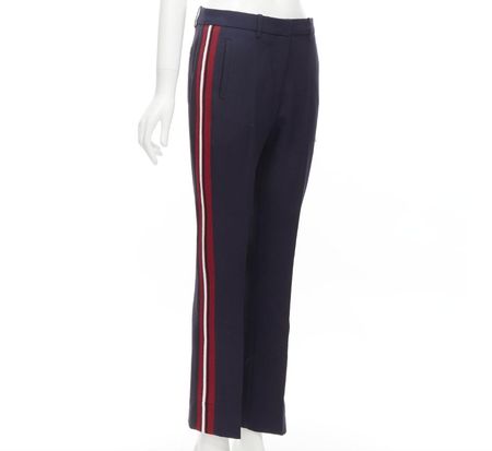 Victoria Victoria Beckham Blue Wool Red Side Stripe Trousers