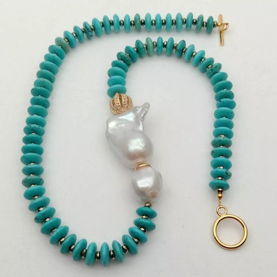 Catenine: Wunderbar Türkis Perlen Halskette Collier Perle Turquoise – Nuovo (secondo la descrizione) da Prilly venduto da ilyria73 4