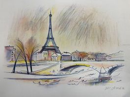 JIRÍ DROZD "Eiffelturm - Paris" signierte Lithografie, 1969