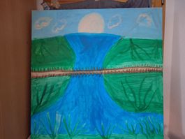 Sommerliche Flusslandschaft, Acryl auf Leinwand, 100x100