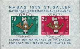 1959: W38 (St. Gallen, Block 19) schön mit Vollstempeln, LP!