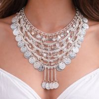 Collier Halskette mit Münzen Kette Bauchtanz Silber Indien