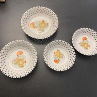 4er Set antike Teller mit Obstmotiv, weisses Porzellan