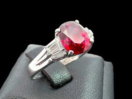 Rubin 1.65c Diamanten 0.2c Ring Pt900 Gr 53 Zertifikat *S783