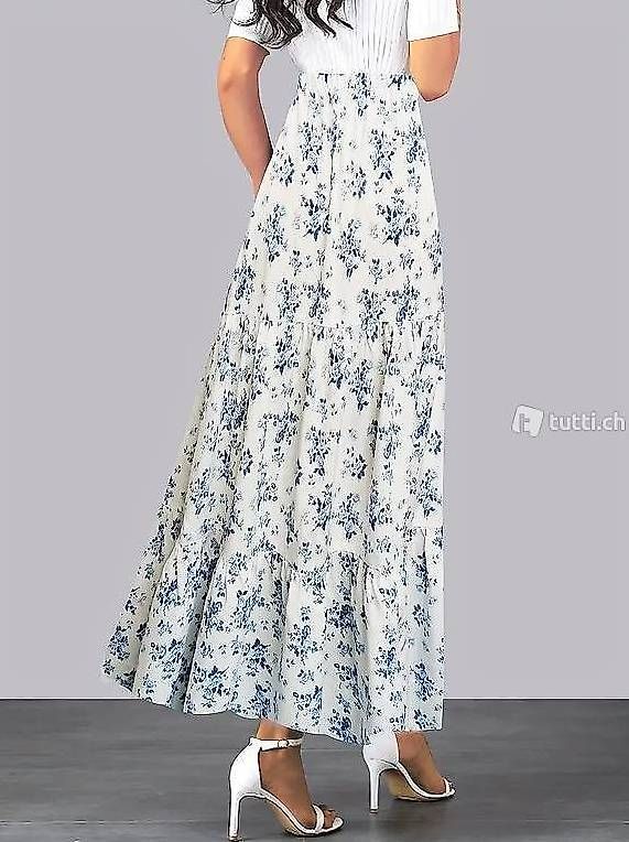 Gonne: Damen-Blumenmuster-Maxirock - Blau & Weiß Gr.48/52 – Nuovo (secondo la descrizione) da Aarau venduto da Eemily 1