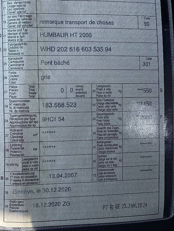 Remorques: Remorque plateau bâchée Humbaur HT2000 – D'occasion à Confignon par ben_pcc6 4