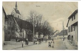 Riehen (BS) Dorfzentrum mit Kirche - belebt - Basel 16  1908